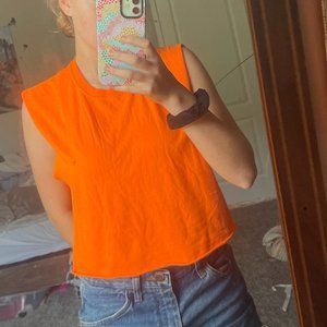 Neon Orange Cropped Tank Top